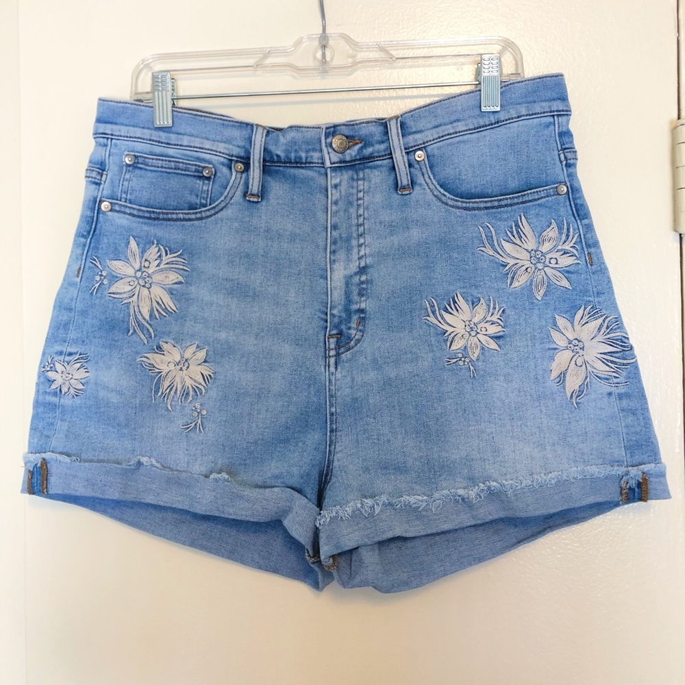 J. Crew Embroidered High Rise Light Denim Shorts